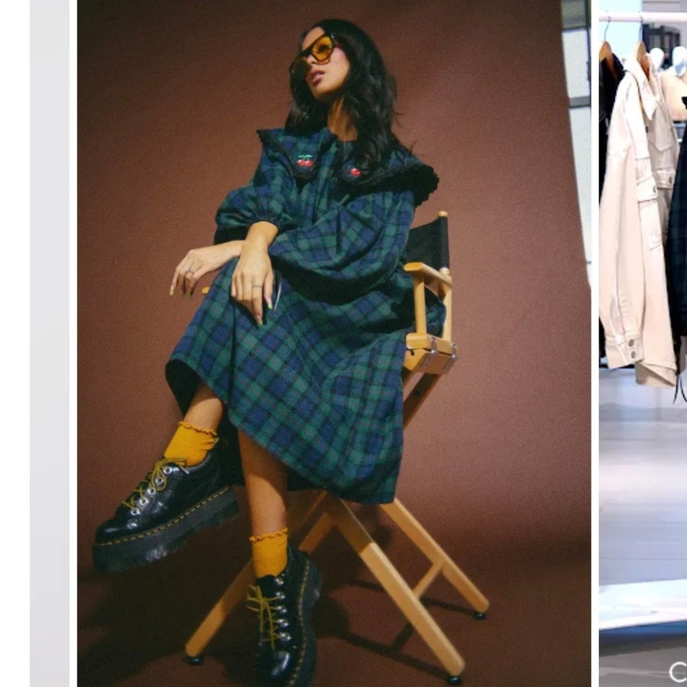 Dressed in Lala Magic Maker Green Plaid Maxi Dress Cherry Collar L/XL NEW Fall